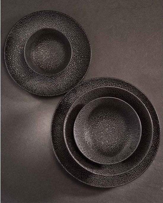Cosy & Trendy Serviesset Candy Black - 18-delig / 6 personen - 6 dinerborden, 6 ontbijtborden en 6 kommen