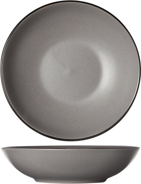 Cosy & Trendy Serviesset Speckle – Grijs – 18-delig / 6 Personen – Bevat 6 Dinerborden, 6 Diepe Borden en 6 Ontbijtborden – Grijs aardewerk met speckle effect – Vaatwasser- en Magnetronbestendig – Stapelbaar