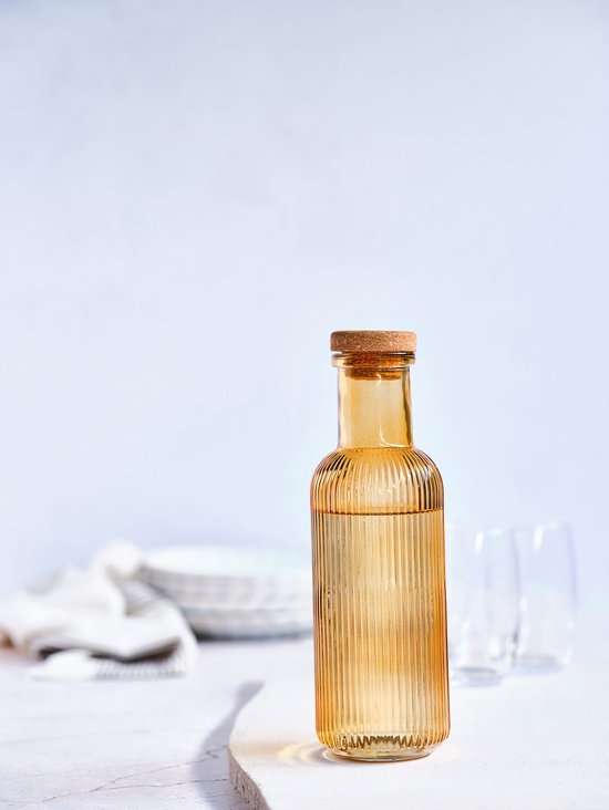 Cosy & Trendy Karaf Raya Oker 1 liter Glas - Luchtdichte Kurk - Italiaans Design