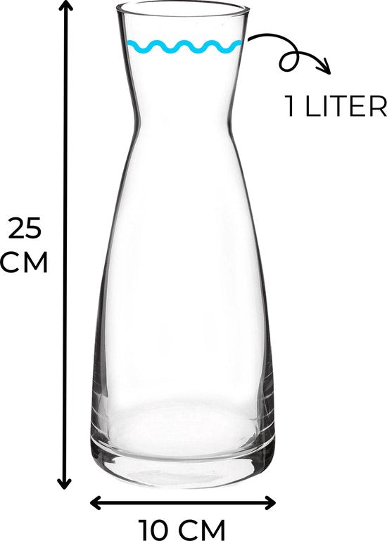 Set van 6 Bormioli Rocco Karaffen - 1L - Glas - Hoogwaardig Glazen Schenkflessen voor Drankjes en Sap