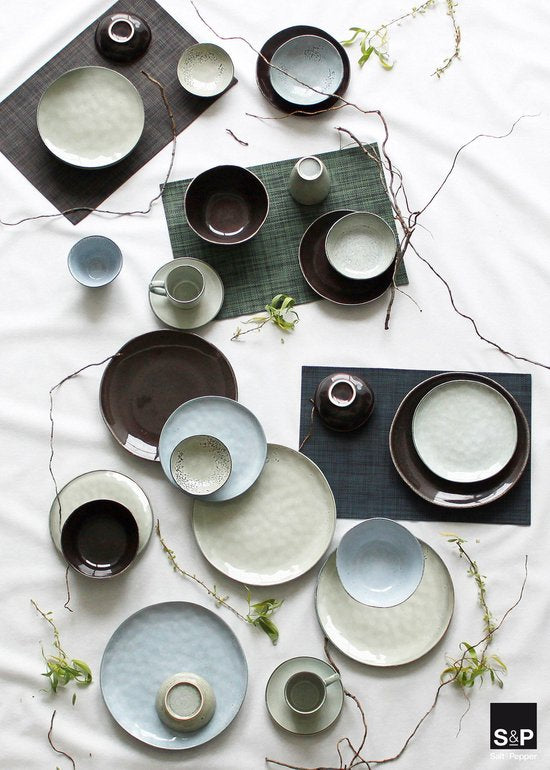Salt&Pepper Artisan plat Bord - 20 cm - groen met lijnen - 4 stuks