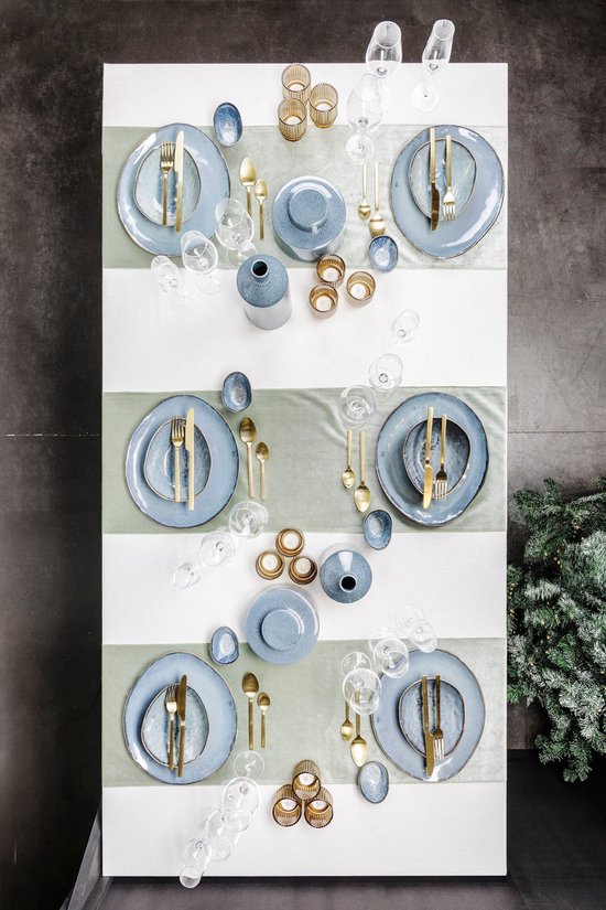 Cosy & Trendy Serviesset Aicha Blue - 12-delig / 4 personen - 4 dinerborden, 4 ontbijtborden en 4 diepe borden