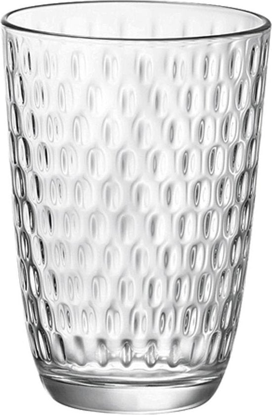 Bormioli Rocco Drinkglazen - 6x stuks - transparant - glas - relief - 390 ml - sap/water/drinkglas
